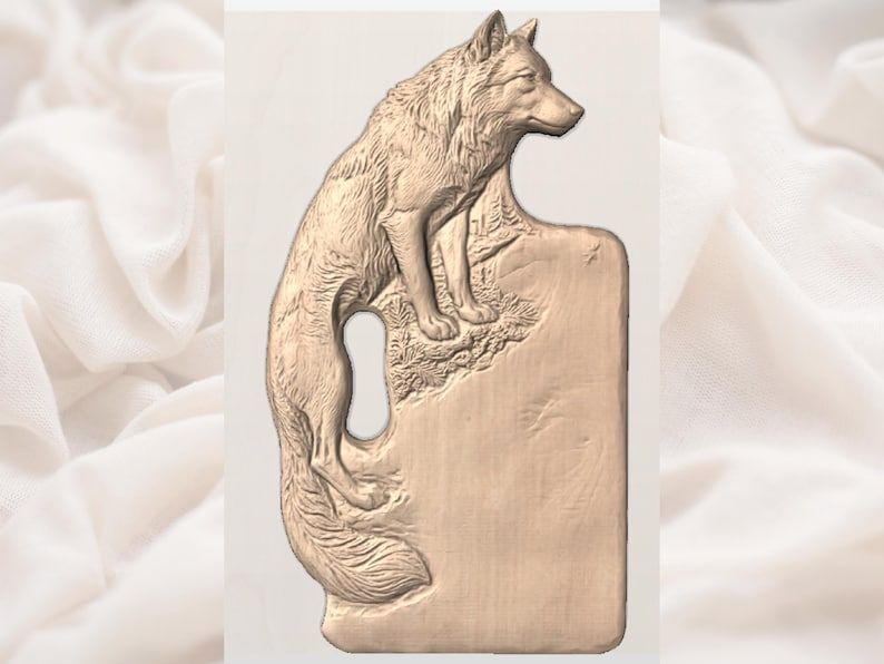 Sitting Fox Bas-Relief Serving Board STL with Sculpted Tail Handle bas-relief STL — view 2