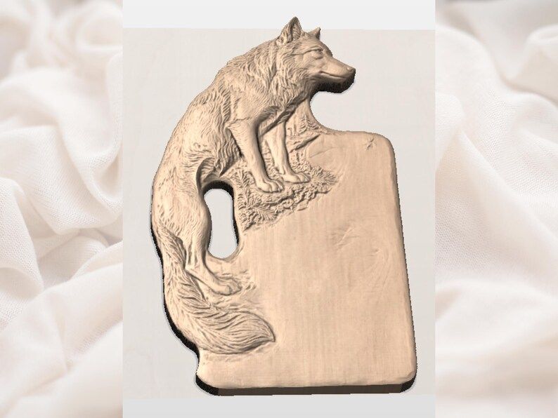 Sitting Fox Bas-Relief Serving Board STL with Sculpted Tail Handle bas-relief STL — view 3