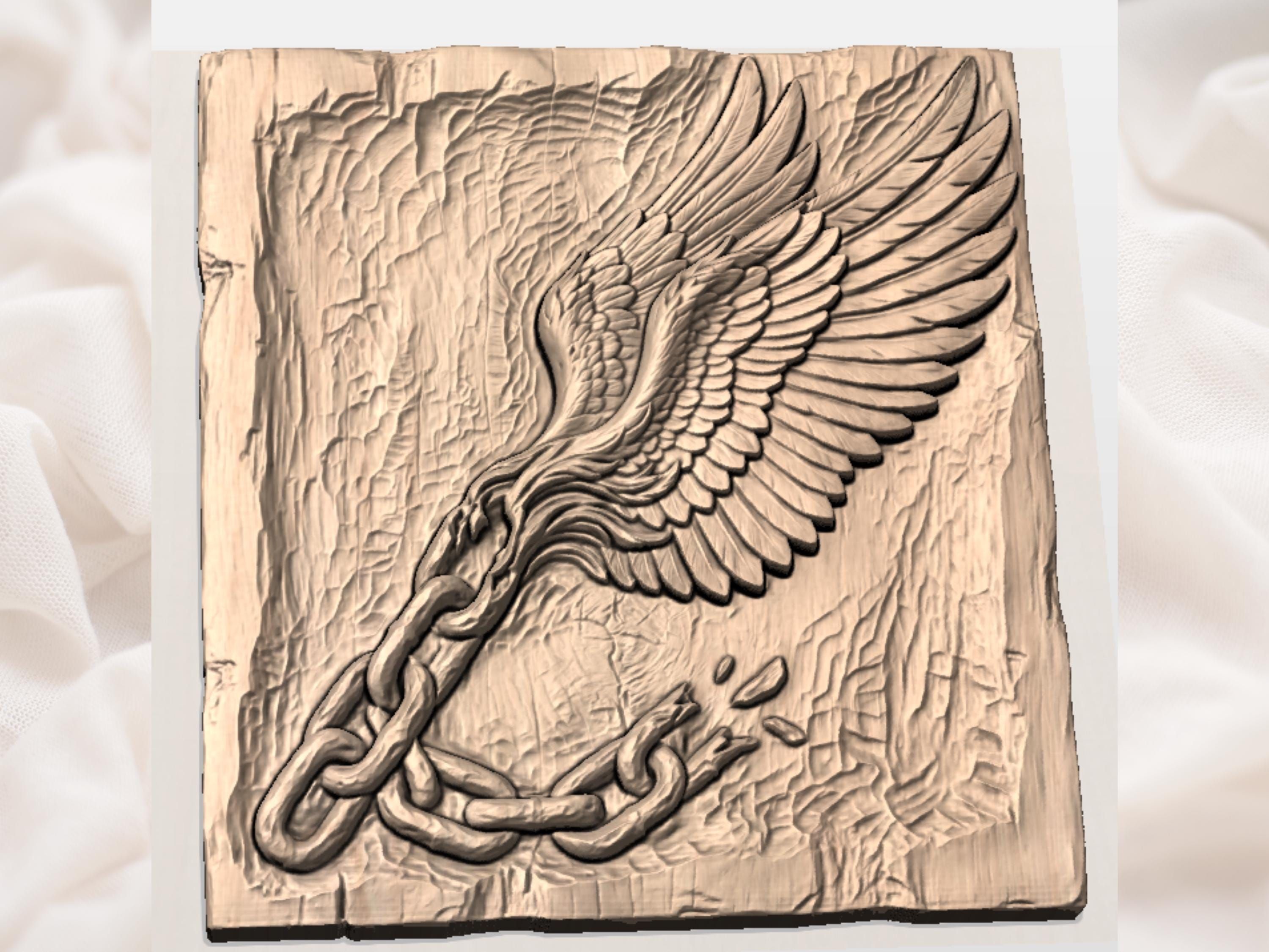 Eagle Wing Breaking Free From Chains Bas-Relief STL bas-relief STL — view 2