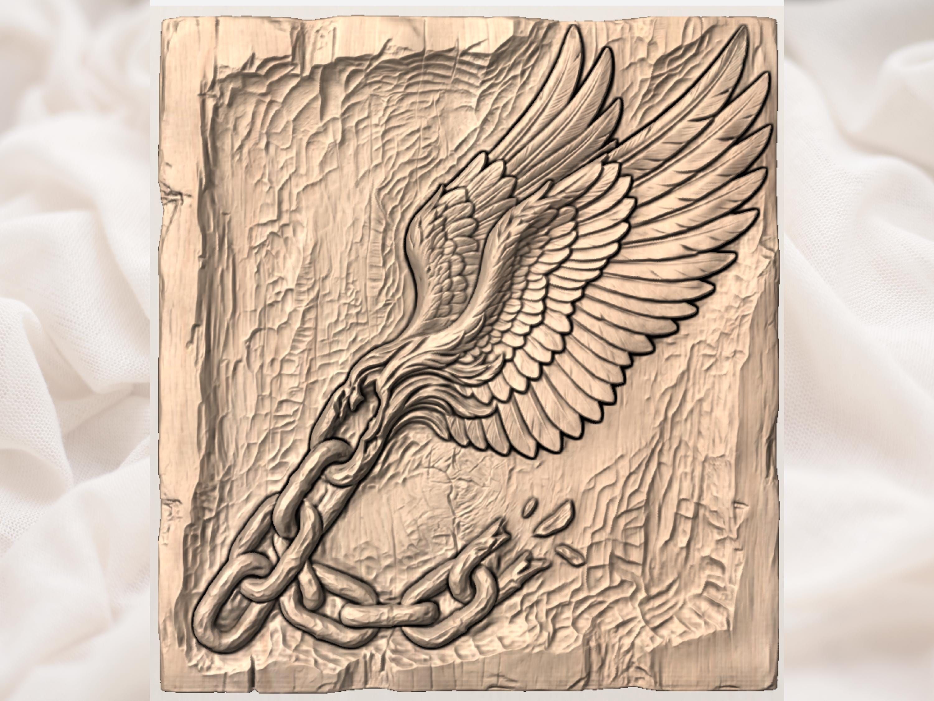 Eagle Wing Breaking Free From Chains Bas-Relief STL bas-relief STL — view 3