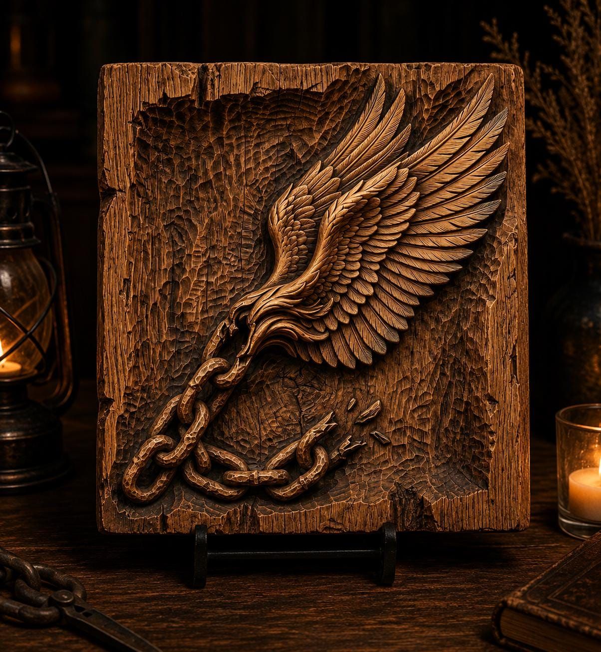 Eagle Wing Breaking Free From Chains Bas-Relief STL bas-relief STL — view 4