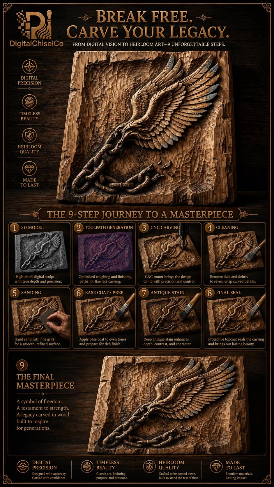 Eagle Wing Breaking Free From Chains Bas-Relief STL bas-relief STL — view 5