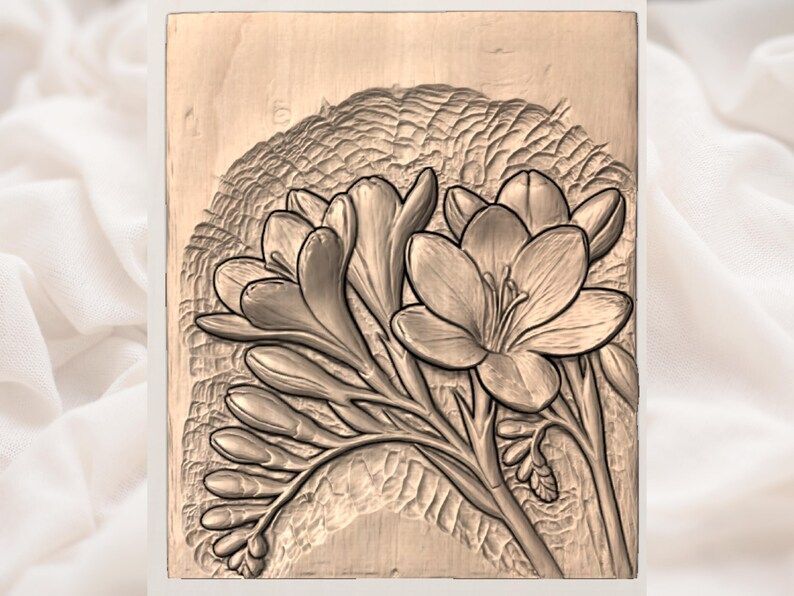 Pink Freesia Bouquet Bas-Relief STL for CNC and 3D Printing bas-relief STL — view 2