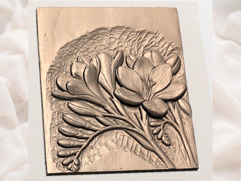 Pink Freesia Bouquet Bas-Relief STL for CNC and 3D Printing bas-relief STL — view 3