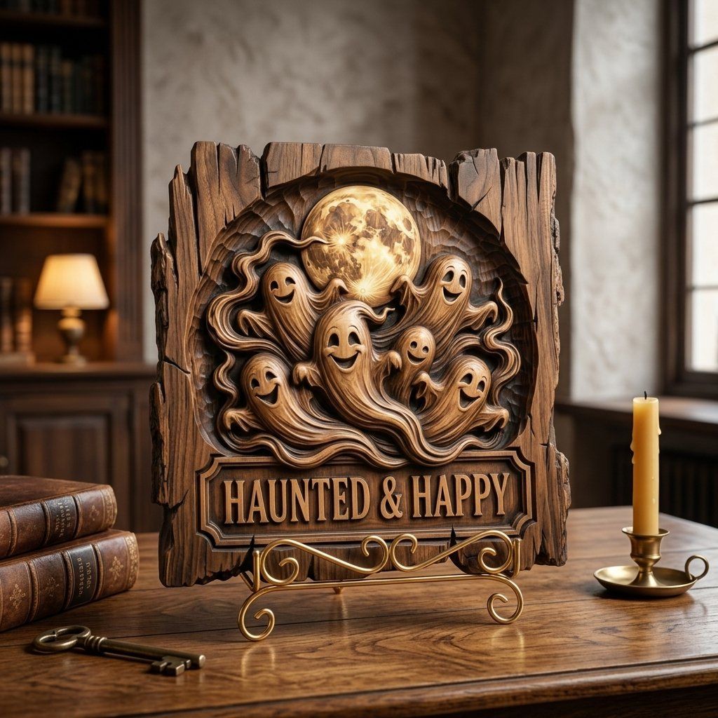Halloween Ghosts Moon CNC Relief STL bas-relief STL — view 3