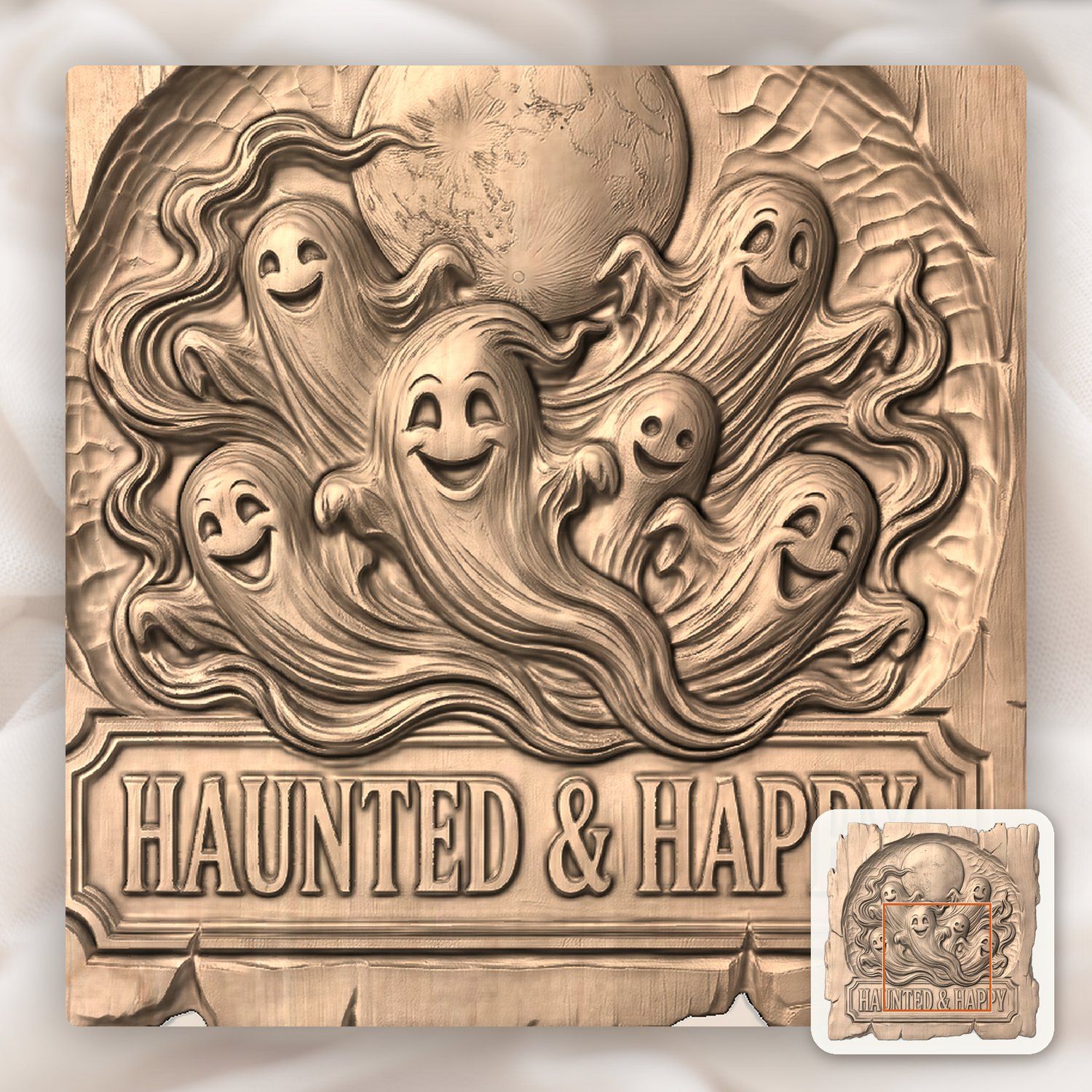 Halloween Ghosts Moon CNC Relief STL bas-relief STL — view 6