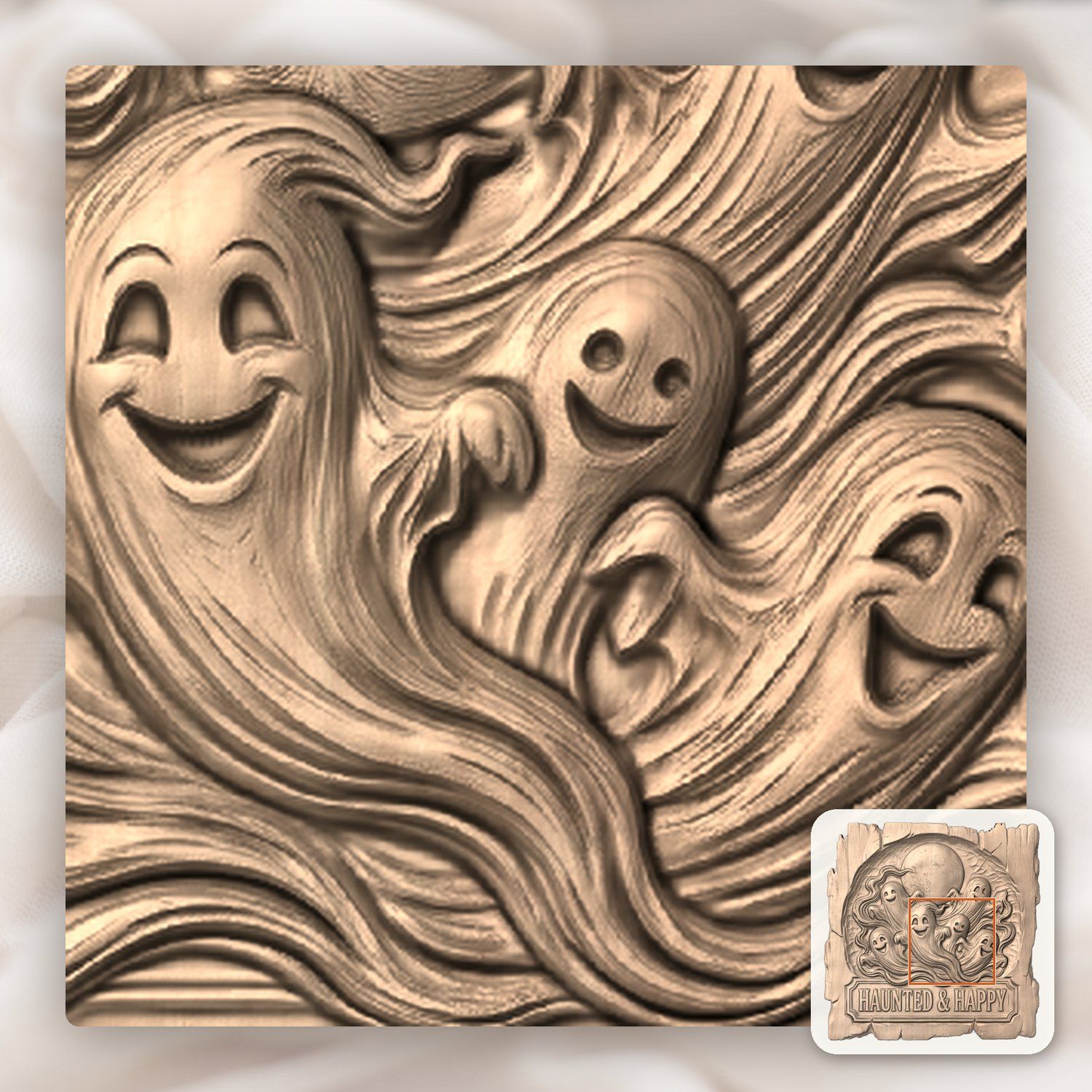 Halloween Ghosts Moon CNC Relief STL bas-relief STL — view 7