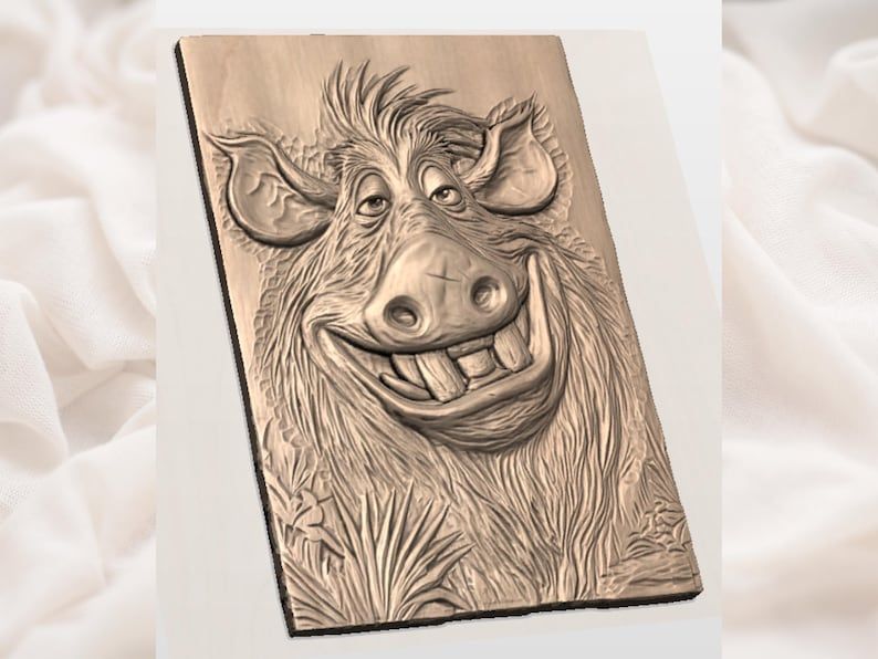 Goofy Grinning Wild Boar Bas-Relief STL for CNC and 3D Printing bas-relief STL — view 2