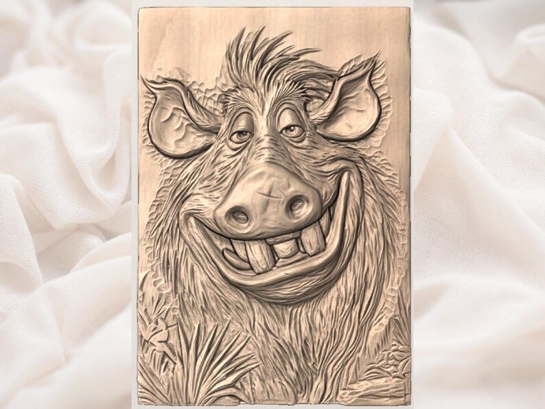 Goofy Grinning Wild Boar Bas-Relief STL for CNC and 3D Printing bas-relief STL — view 3