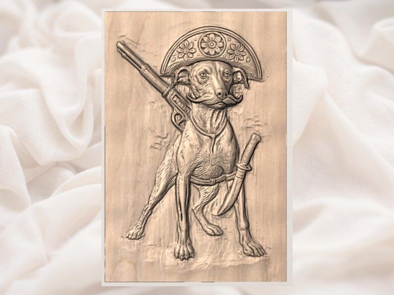 Bandit Chihuahua Bas-Relief STL with Hat, Rifle and Saber bas-relief STL — view 2