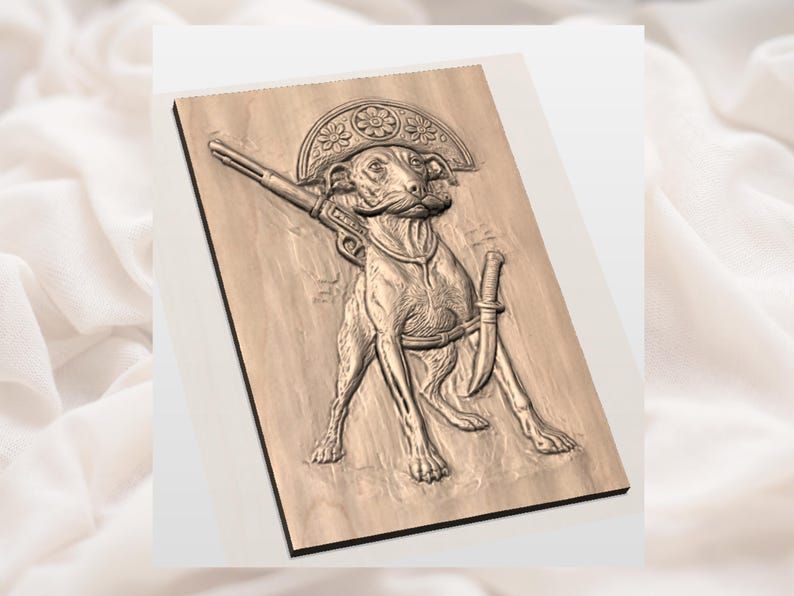 Bandit Chihuahua Bas-Relief STL with Hat, Rifle and Saber bas-relief STL — view 3
