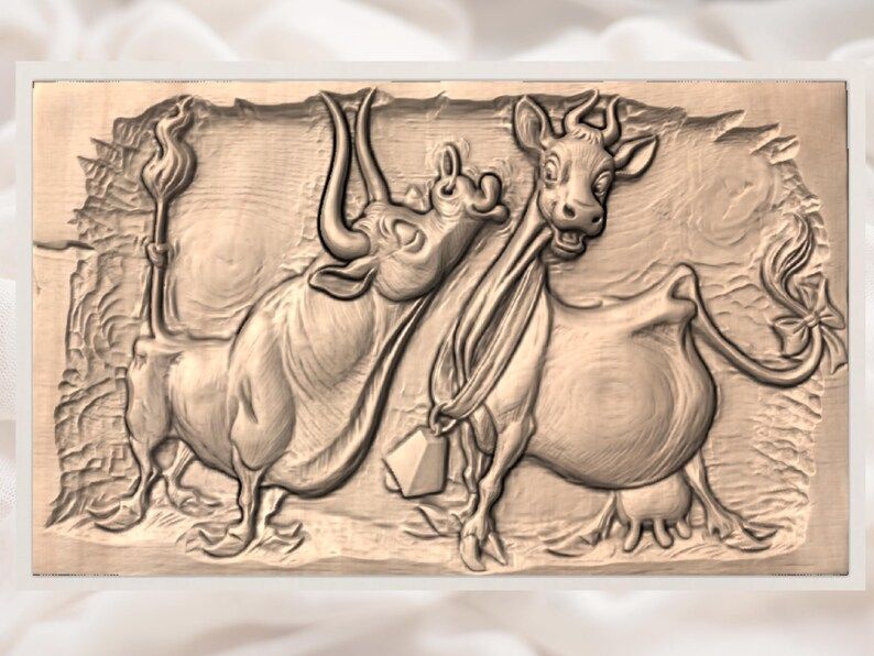 Two Goofy Cartoon Cows Bas-Relief STL for CNC Carving bas-relief STL — view 2