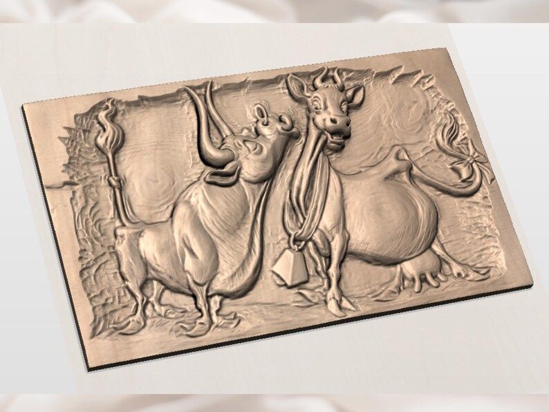 Two Goofy Cartoon Cows Bas-Relief STL for CNC Carving bas-relief STL — view 3