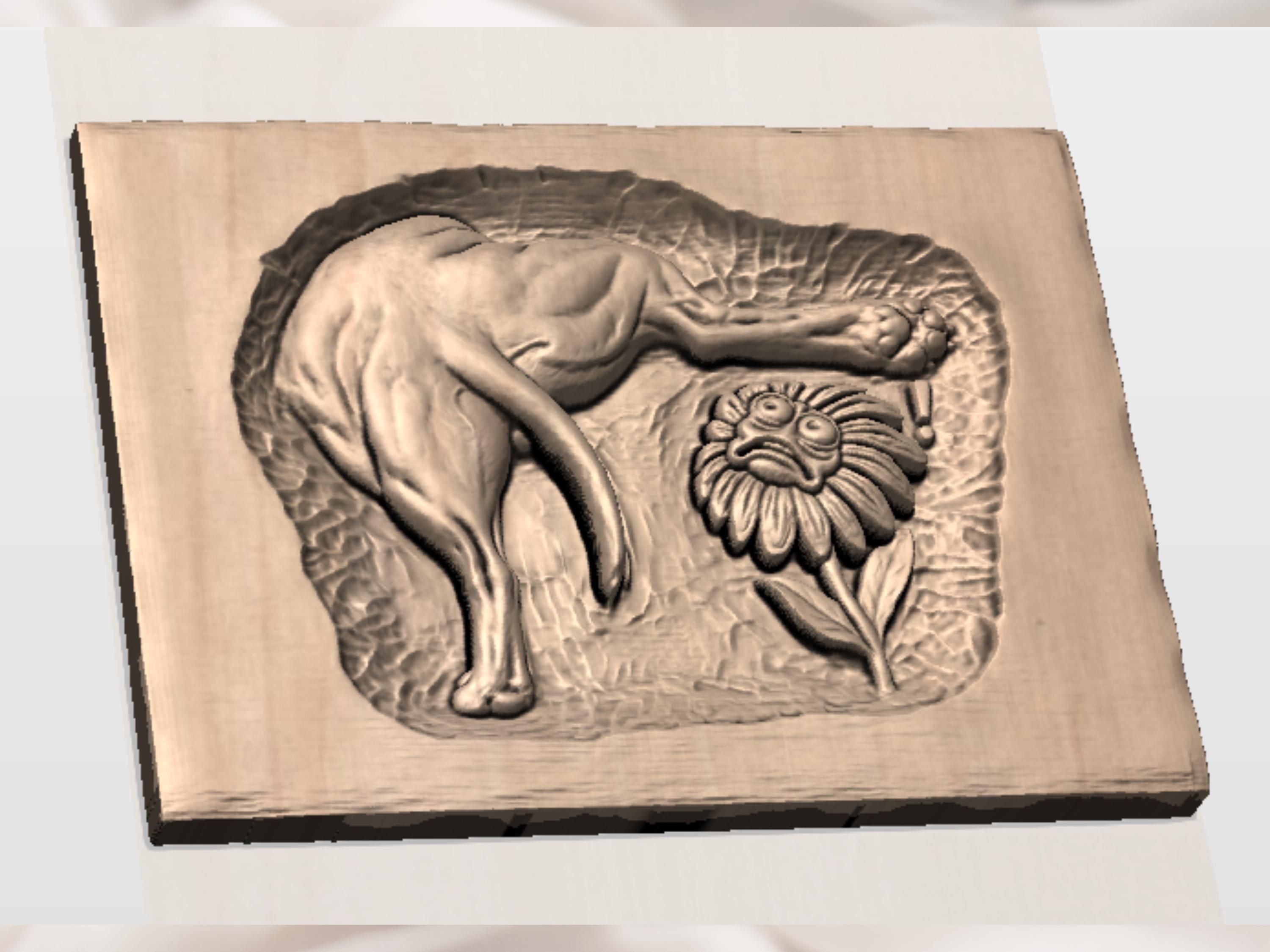 Lazy Hound and Startled Daisy Funny Bas-Relief Carving bas-relief STL — view 2
