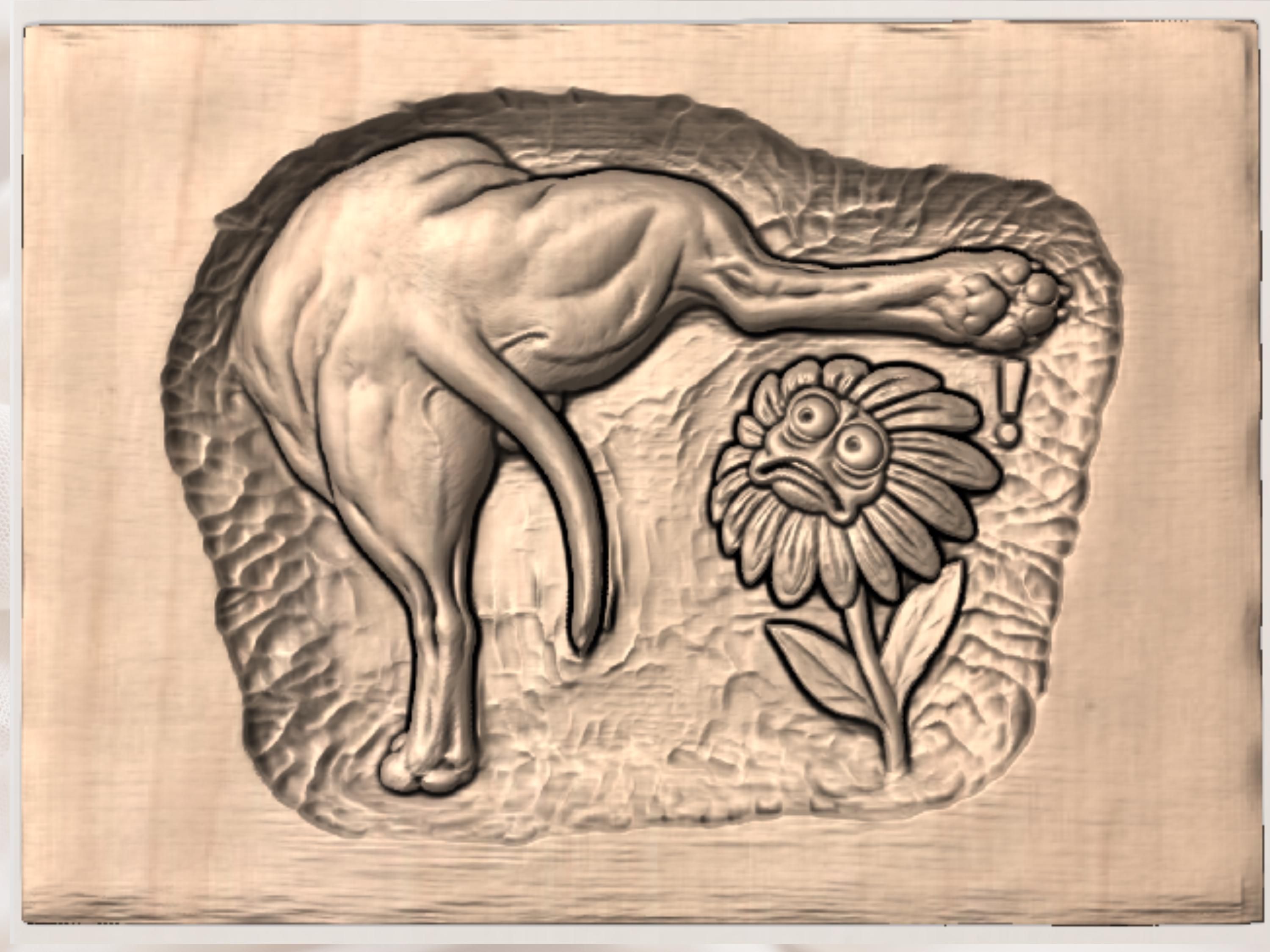 Lazy Hound and Startled Daisy Funny Bas-Relief Carving bas-relief STL — view 3