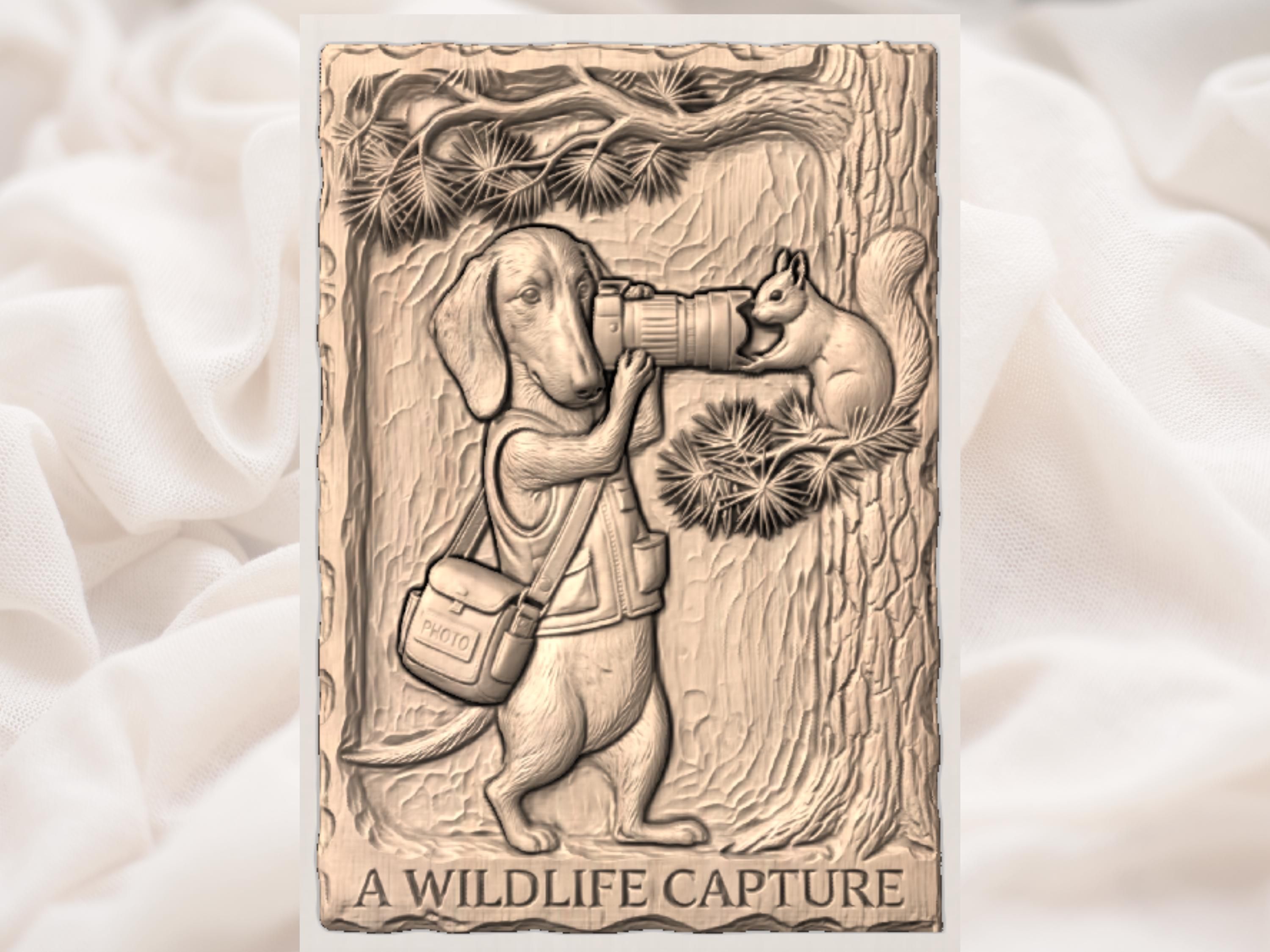 Dachshund Wildlife Photographer Bas-Relief STL Carving bas-relief STL — view 2