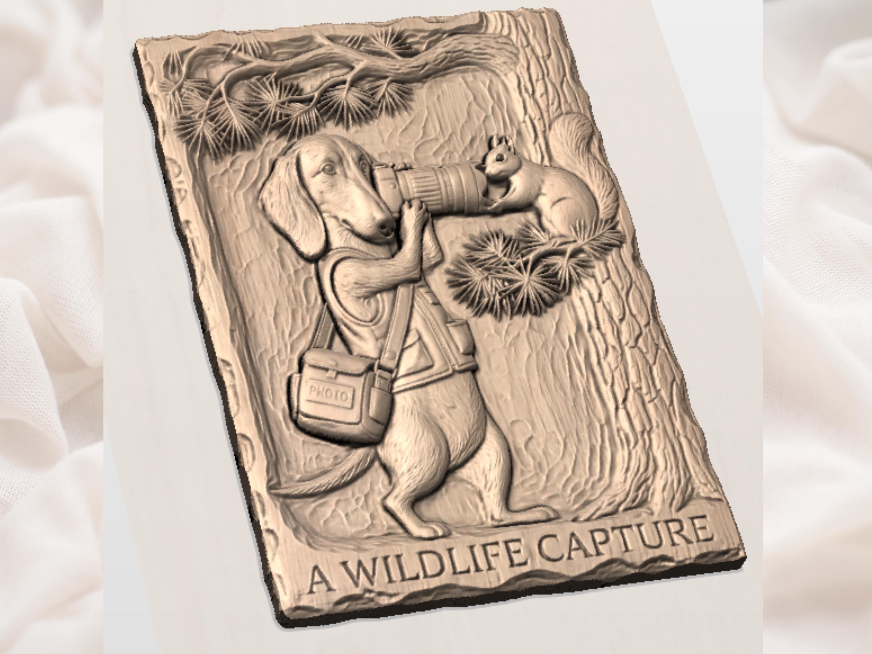Dachshund Wildlife Photographer Bas-Relief STL Carving bas-relief STL — view 3