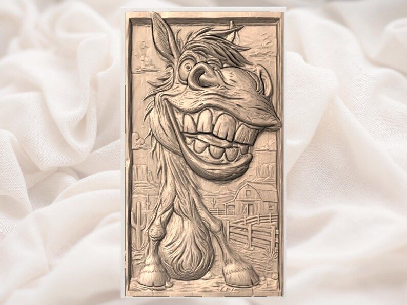 Grinning Cartoon Donkey Bas-Relief STL for CNC Carving bas-relief STL — view 2