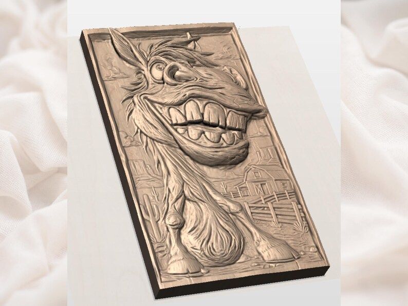 Grinning Cartoon Donkey Bas-Relief STL for CNC Carving bas-relief STL — view 3