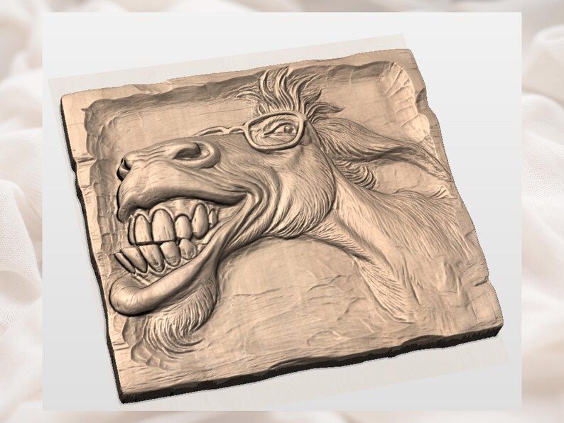 Laughing Donkey in Glasses Bas-Relief STL for CNC Carving bas-relief STL — view 2