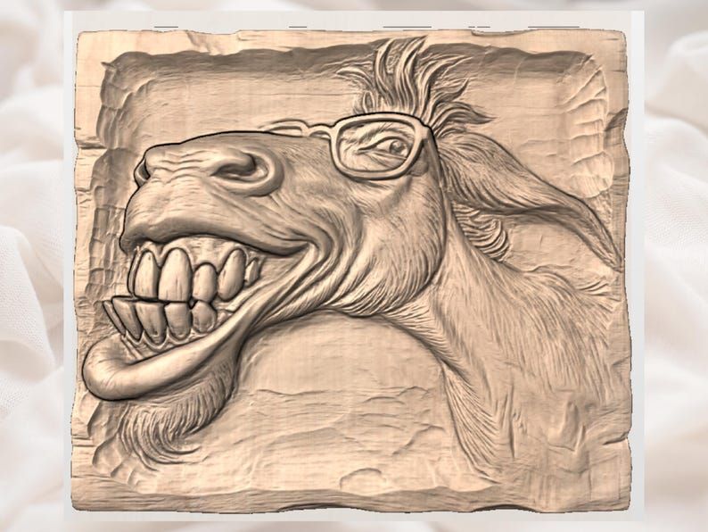 Laughing Donkey in Glasses Bas-Relief STL for CNC Carving bas-relief STL — view 3