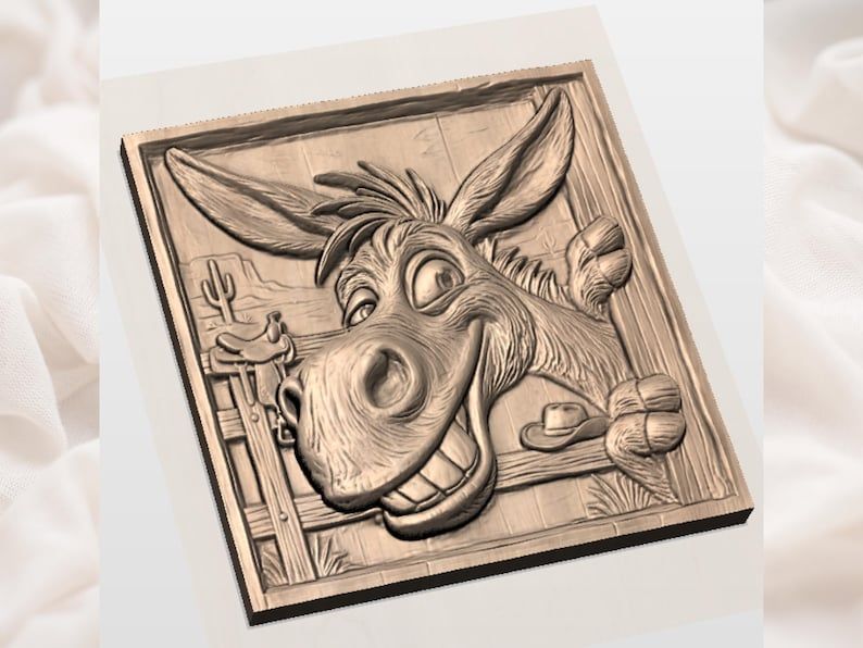 Grinning Cowboy Donkey 3D Relief STL for CNC and 3D Printing bas-relief STL — view 2