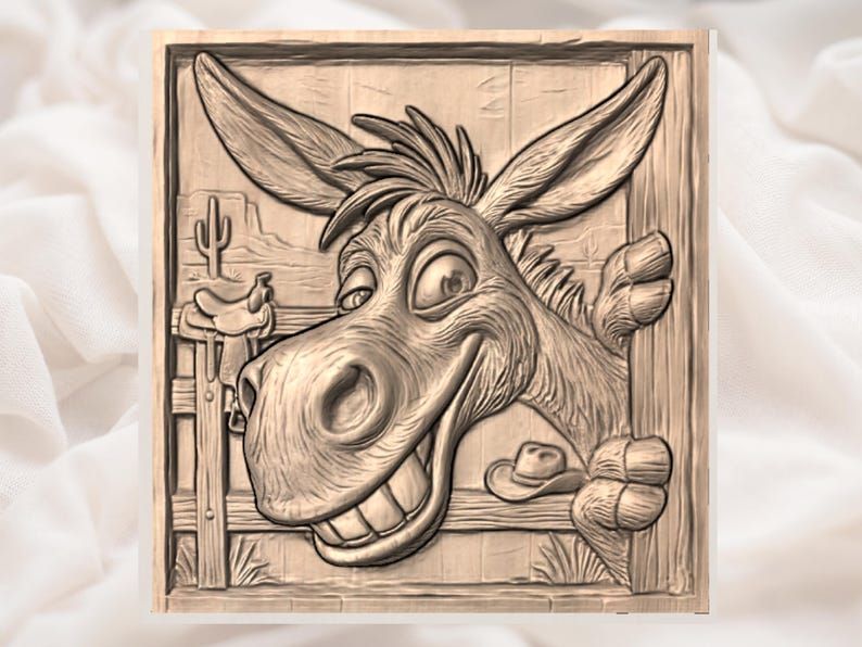 Grinning Cowboy Donkey 3D Relief STL for CNC and 3D Printing bas-relief STL — view 3