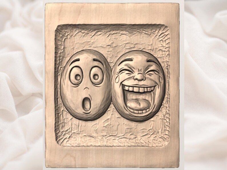 Laughing and Shocked Faces Bas-Relief STL for CNC Carving bas-relief STL — view 3
