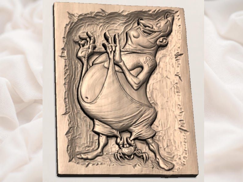 Cheeky Beachgoer and Sneaky Crab Caricature Relief STL bas-relief STL — view 2