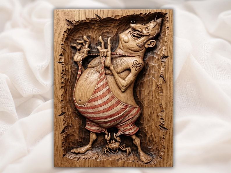 Cheeky Beachgoer and Sneaky Crab Caricature Relief STL bas-relief STL design