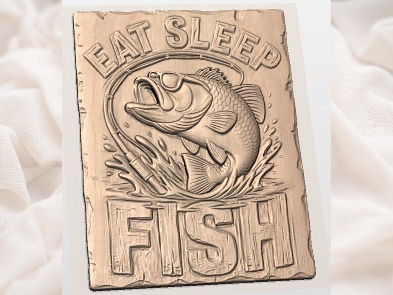 Eat Sleep Fish Largemouth Bass in Sunglasses Relief STL bas-relief STL — view 3
