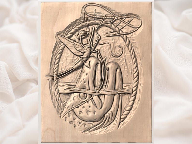 Cowboy Lassoing a Trout Fly Fishing Bas-Relief STL bas-relief STL — view 2