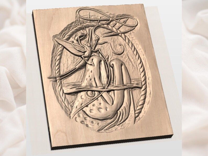 Cowboy Lassoing a Trout Fly Fishing Bas-Relief STL bas-relief STL — view 3