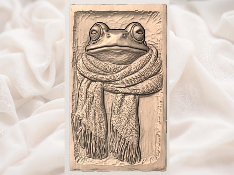 Cozy Frog in a Knitted Scarf Bas-Relief STL Carving File bas-relief STL — view 3