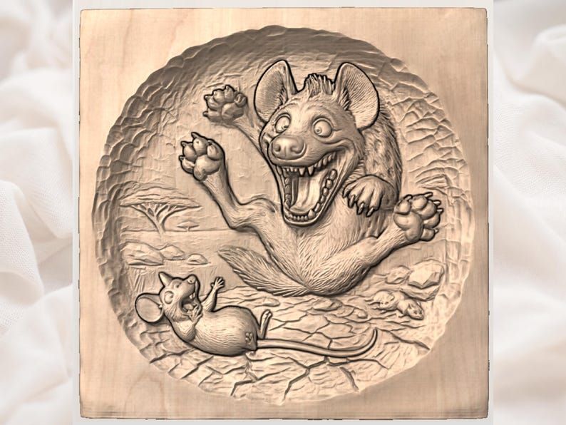 Laughing Hyena and Startled Mouse Funny 3D Relief STL bas-relief STL — view 2