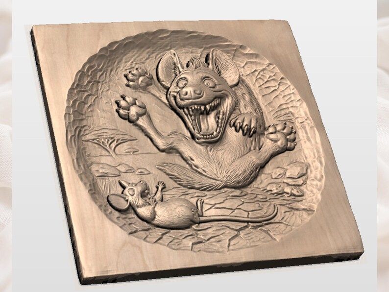 Laughing Hyena and Startled Mouse Funny 3D Relief STL bas-relief STL — view 3