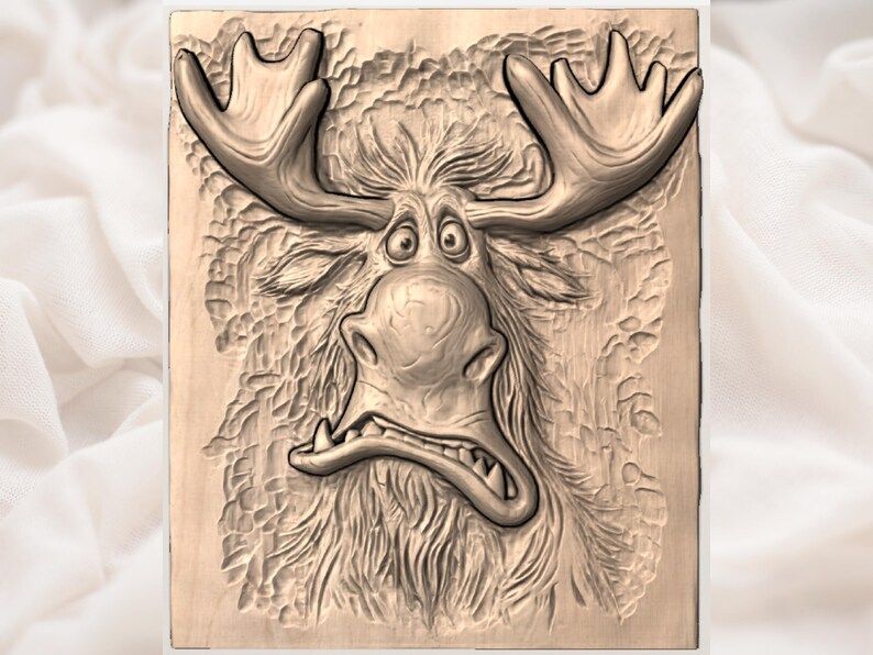 Goofy Moose Face Bas-Relief STL with Bug-Eyed Cartoon Grin bas-relief STL — view 2