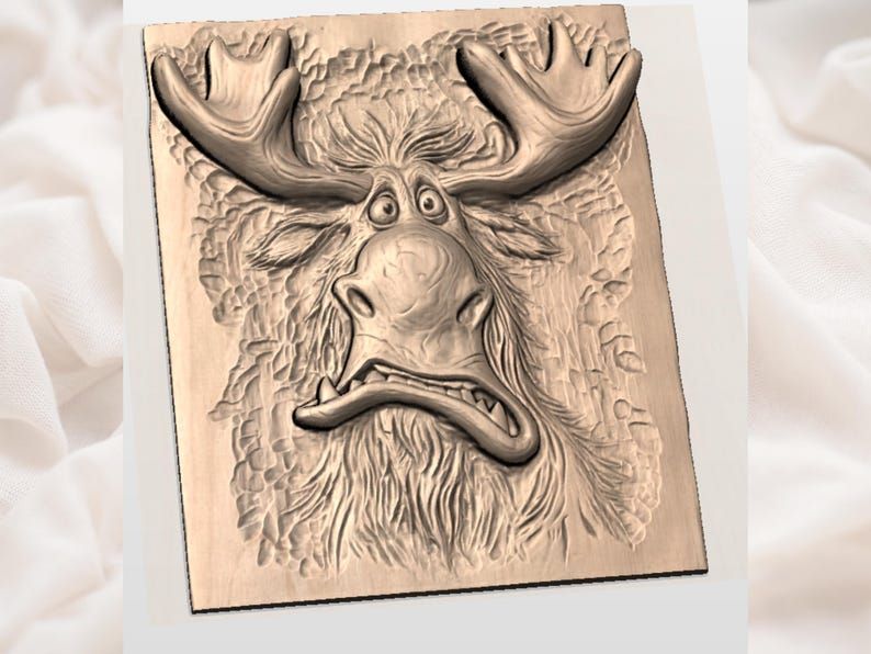Goofy Moose Face Bas-Relief STL with Bug-Eyed Cartoon Grin bas-relief STL — view 3