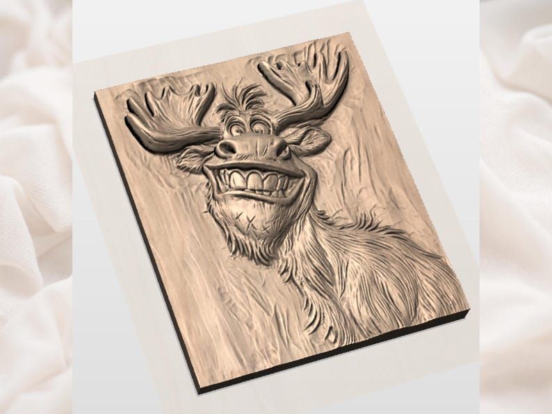Goofy Grinning Moose Bas-Relief STL for CNC Carving bas-relief STL — view 3