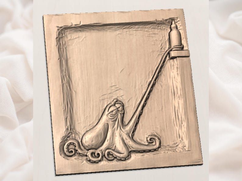 Sleepy Octopus Reaching for Hot Sauce Bas-Relief STL bas-relief STL — view 2