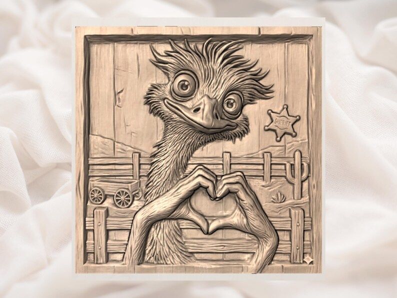 Goofy Western Ostrich Making a Heart Hands Bas-Relief STL bas-relief STL — view 2