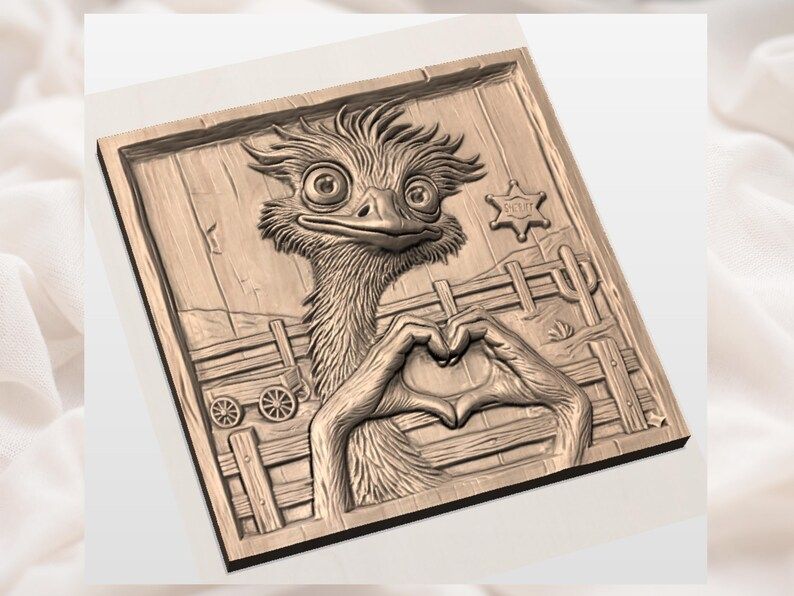 Goofy Western Ostrich Making a Heart Hands Bas-Relief STL bas-relief STL — view 3