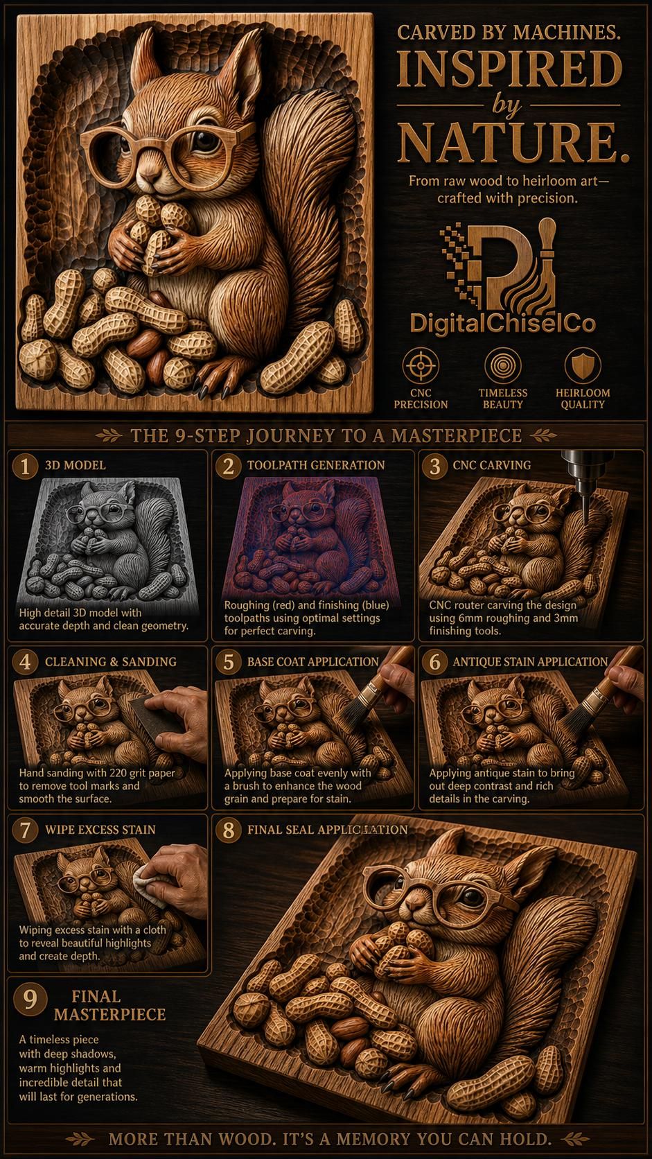 Bespectacled Squirrel Hoarding Peanuts Bas-Relief STL bas-relief STL — view 4