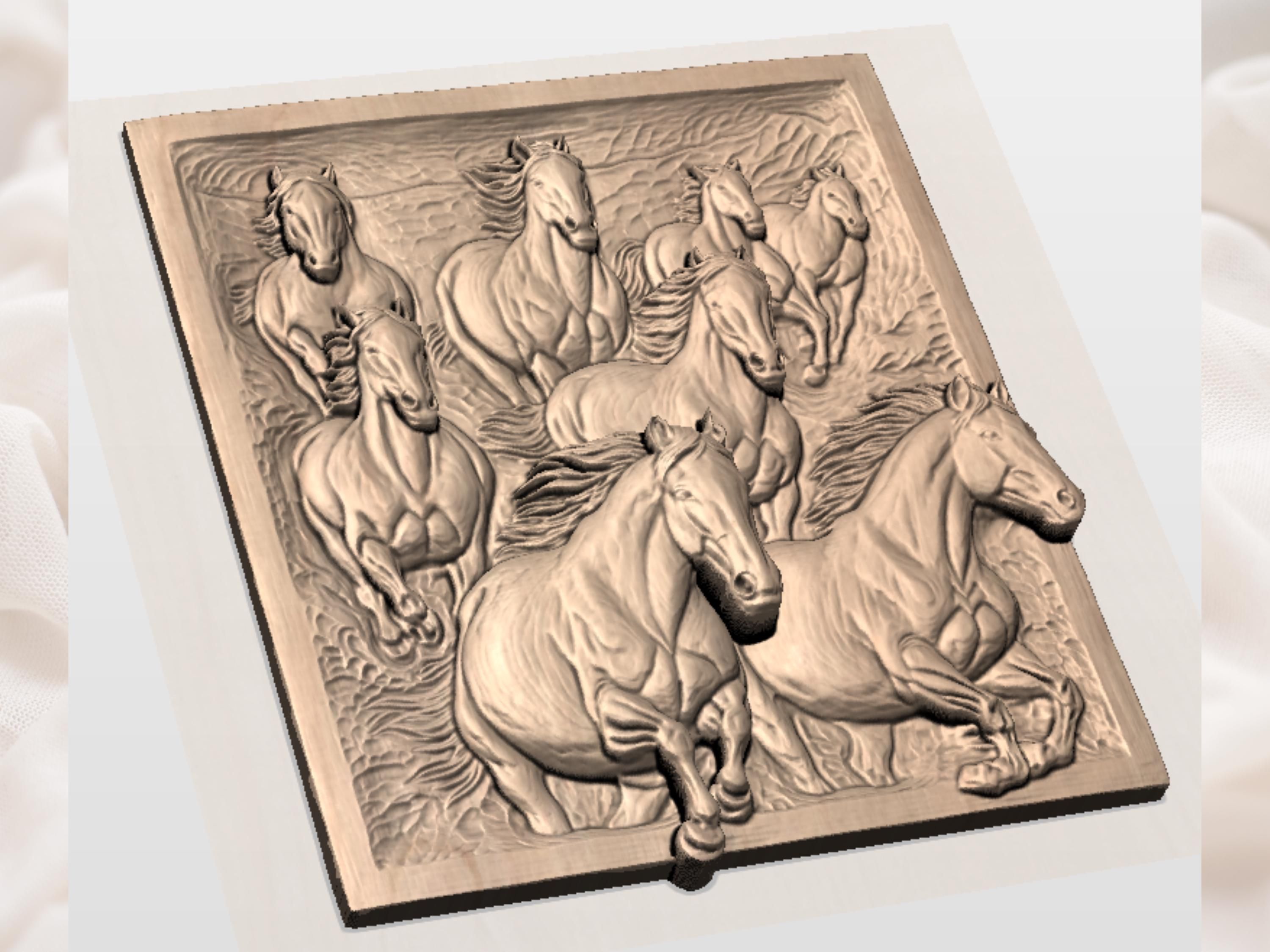 Galloping Horse Herd Bas-Relief STL for CNC Carving bas-relief STL — view 2