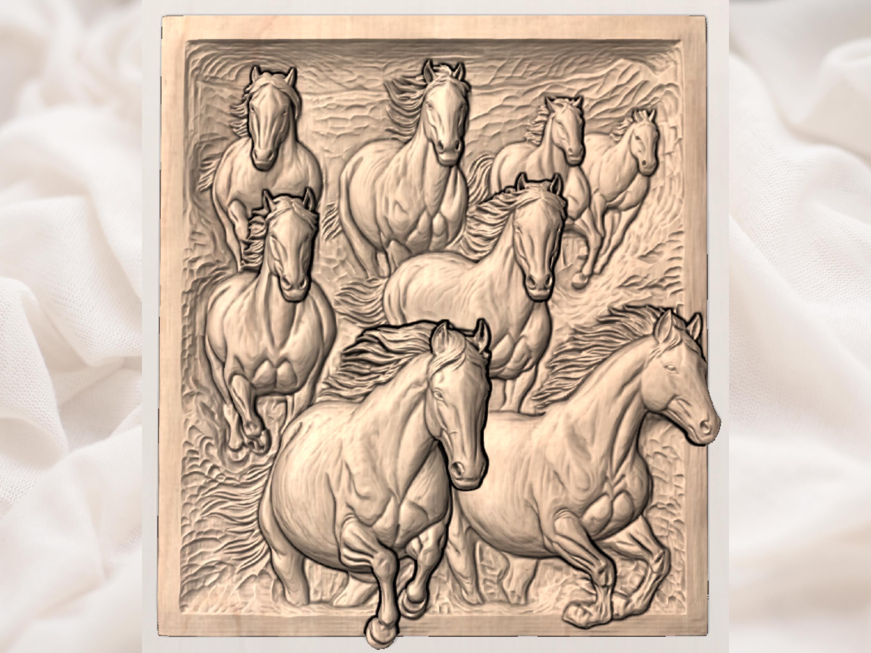 Galloping Horse Herd Bas-Relief STL for CNC Carving bas-relief STL — view 3