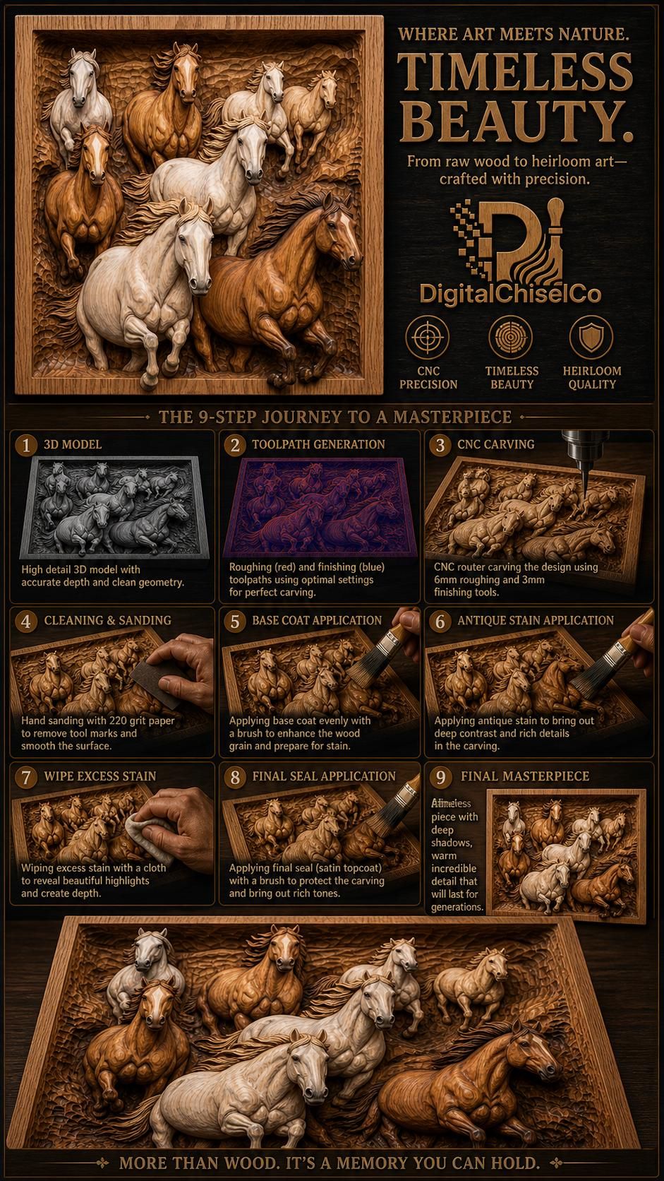 Galloping Horse Herd Bas-Relief STL for CNC Carving bas-relief STL — view 4