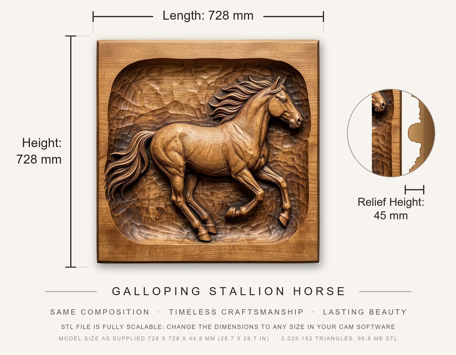 Galloping Stallion Horse CNC Relief STL bas-relief STL — view 3