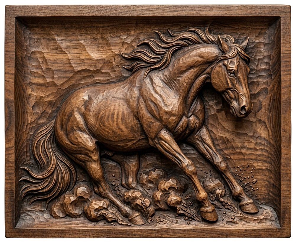 Galloping Stallion Sliding To A Halt CNC Relief STL bas-relief STL — view 4