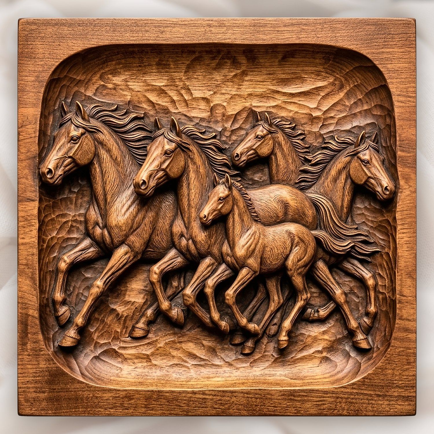 Galloping Wild Mustangs Horse Herd CNC Relief STL bas-relief STL design