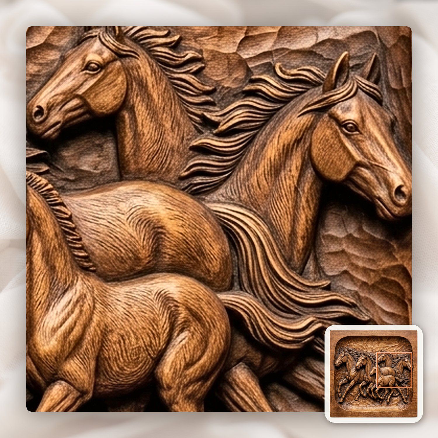 Galloping Wild Mustangs Horse Herd CNC Relief STL bas-relief STL — view 12